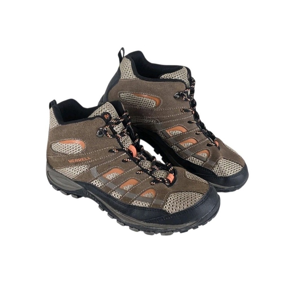 Merrell Chameleon Mid Boots Kids 6 Womens 7.5 Walnut Brown Hiking Trail Suede